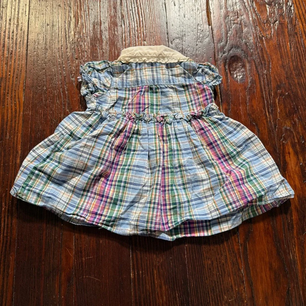 Ralph Lauren Plaid Dress Baby Girl 3M Multi-color Madras Peter Pan Collar